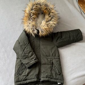 Crewcuts Cream and Black Fur-Trimmed Jacket